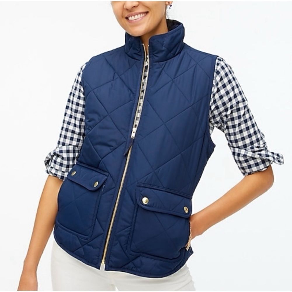 J Crew Navy Blue Quilt Puffer Vest Snap
